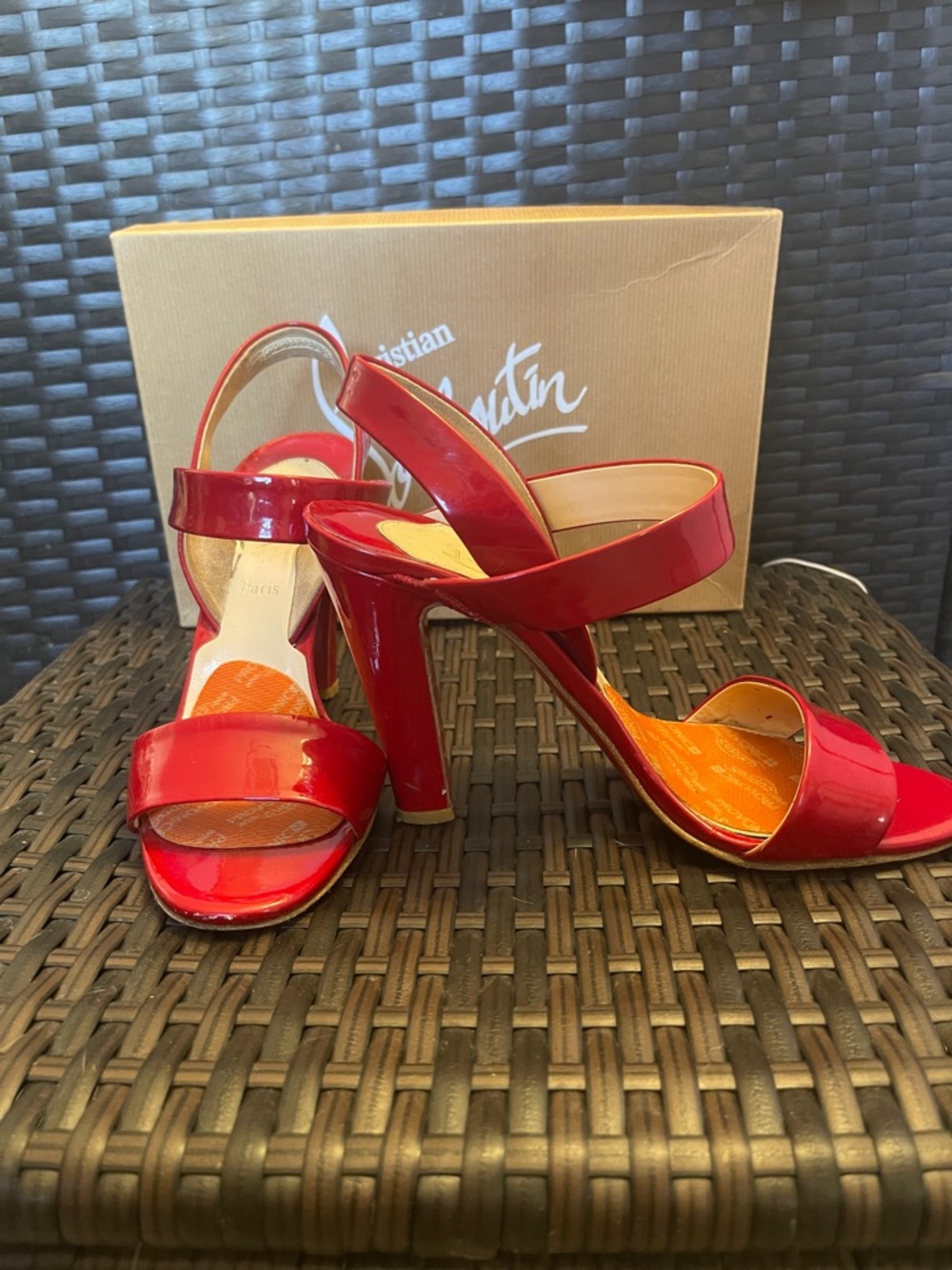 Christian Louboutin Red Patent Leather Block Heel Sandals